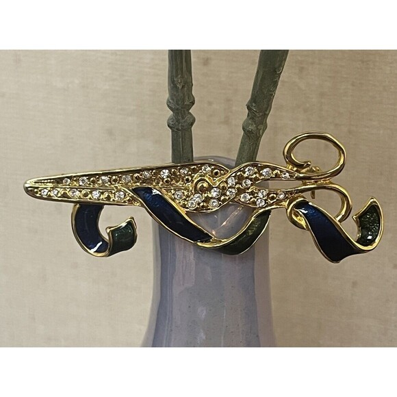 Vintage McRae's Rhinestone Enamel Scissors Pin Brooch Jewelry Hair Stylist - Picture 5 of 5